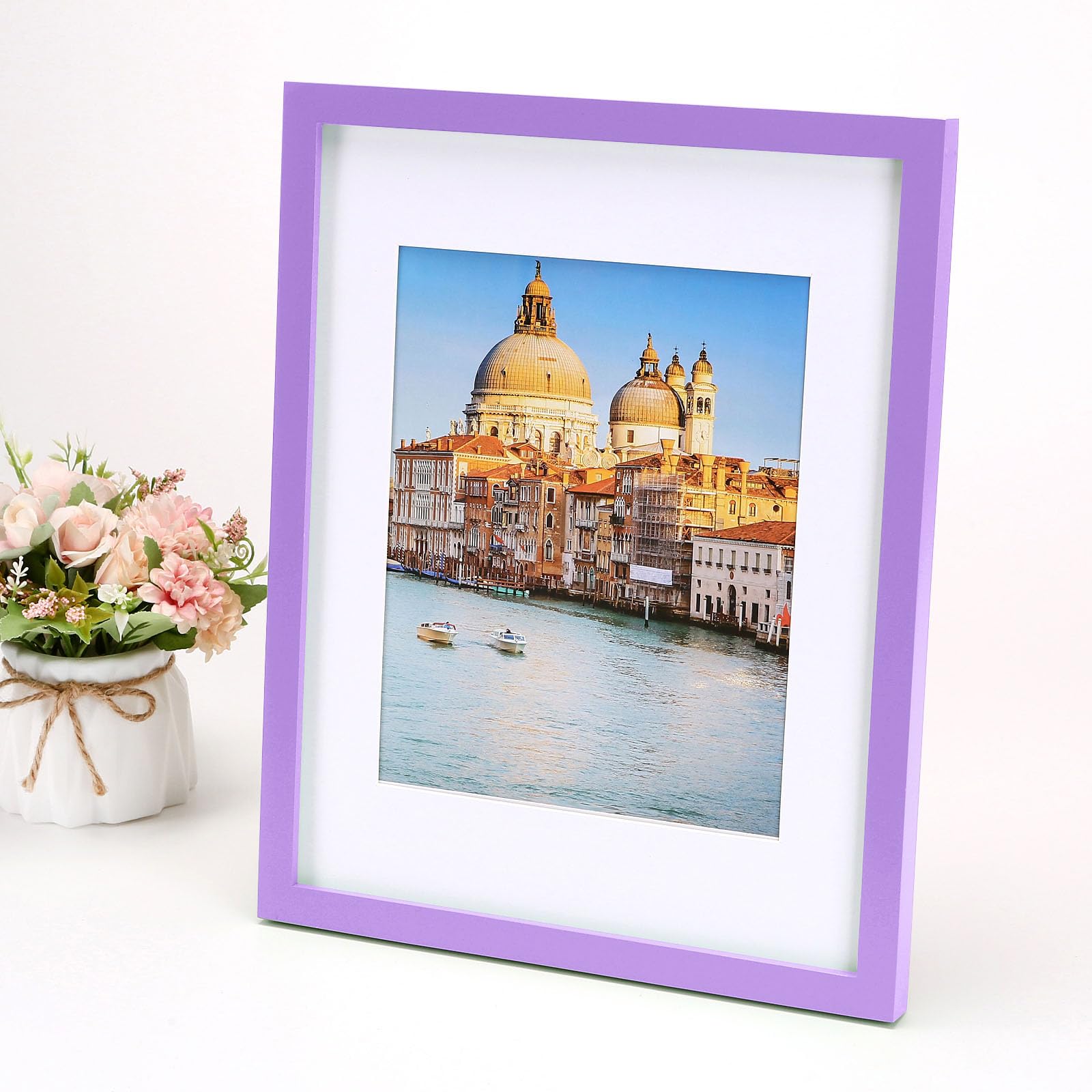 wyooxoo 11x14 Picture Frame Made of Solid Wood Purple Photo Frames Display Pictures 8x10 with Mat or 11x14 Without Mat Colorful